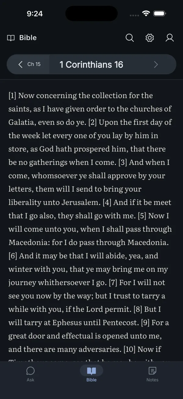 The Bible reader in dark mode