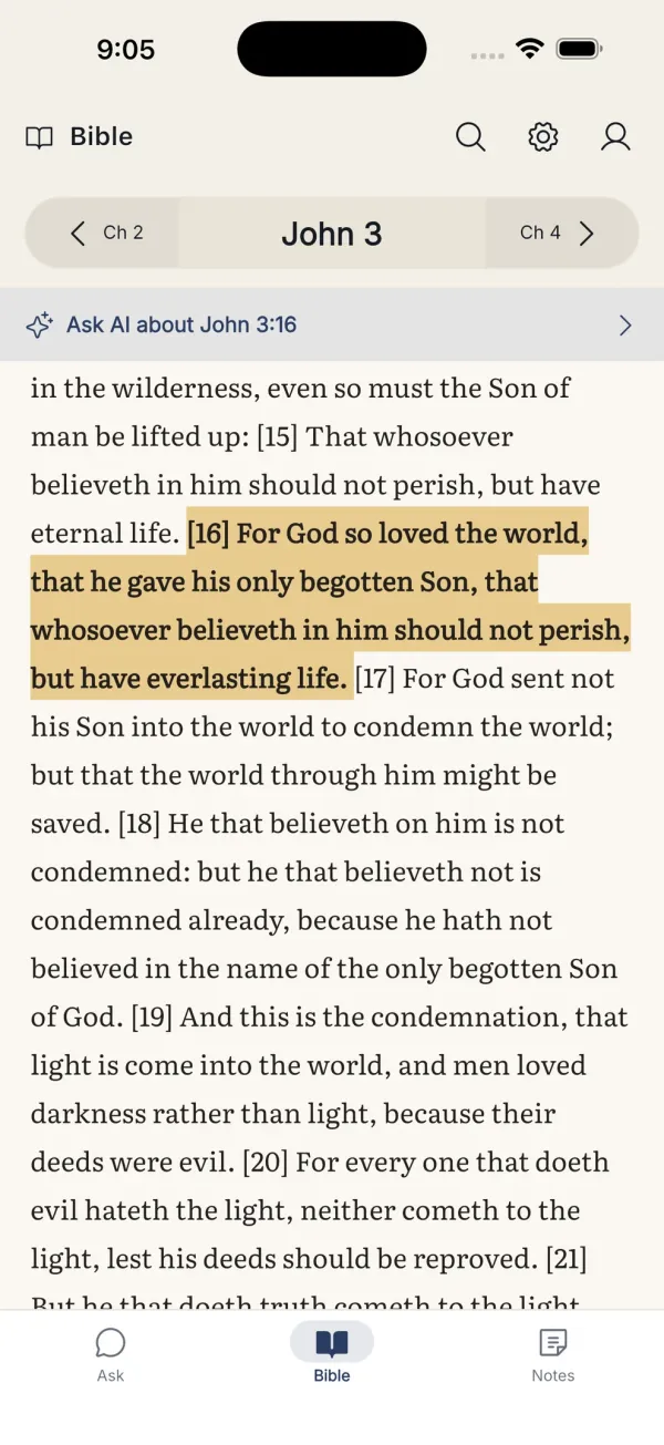 The Bible reader open at John 3 with verse 16 highlighted